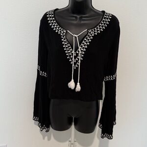 Forever 21 Black and White Embroidered Blouse